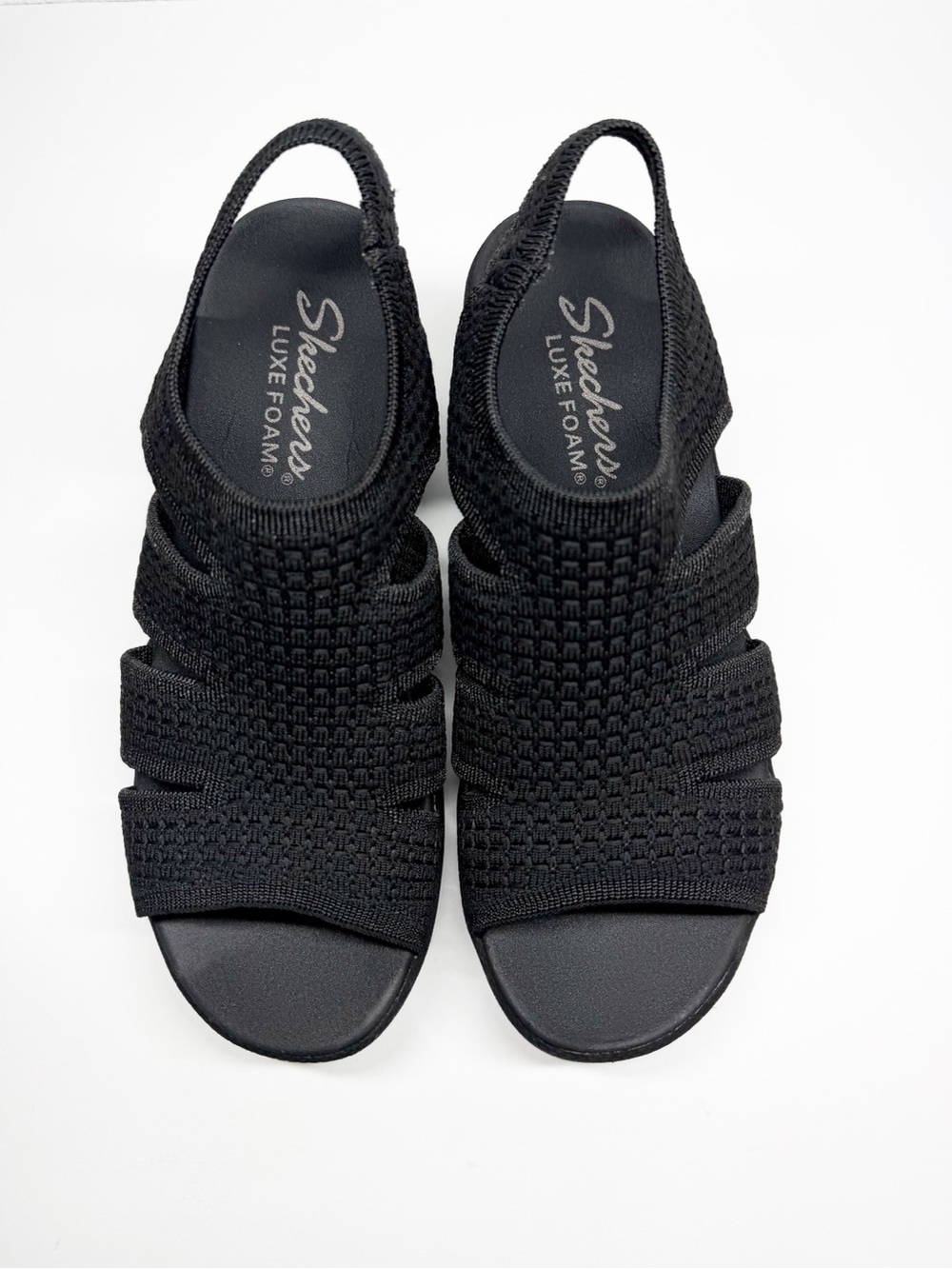 Sketchers Pier Lite Lux Memory Foam Strappy Wedge Sandals - Picture 2 of 9